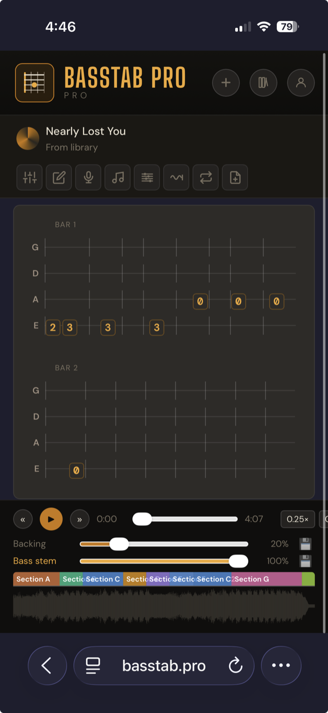 Basstab Pro mobile view