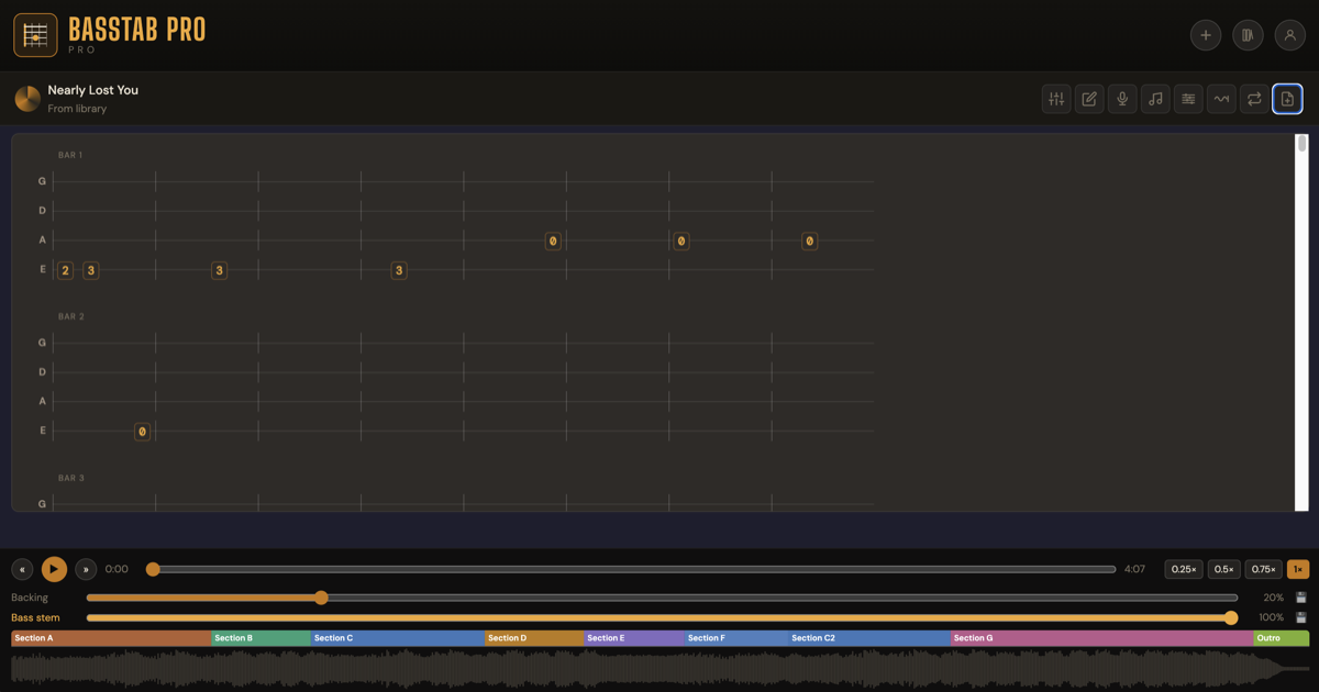Basstab Pro analysis workspace screenshot
